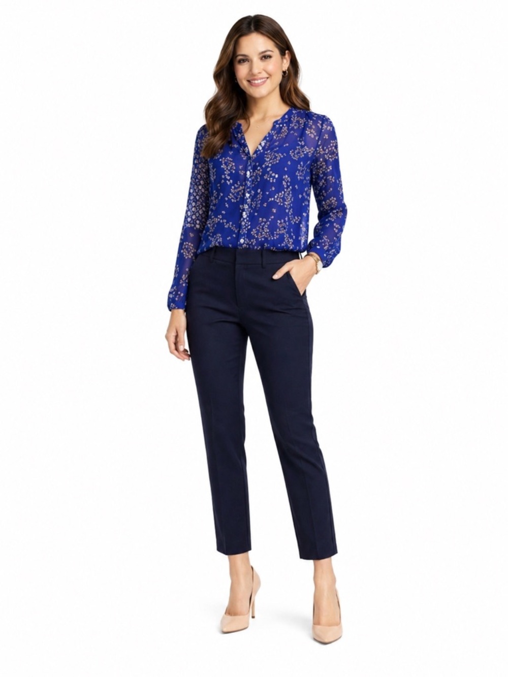 FP Movement by Free People Blue Long Sleeve Notched Collar Blouse